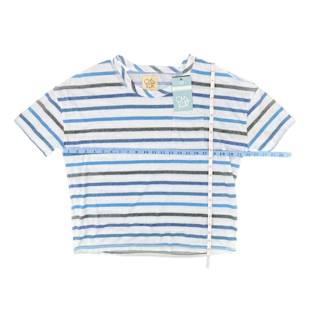 Chaser Recycled Striped Short Sleeve Top Women Size Small Pocket Vented Shirt - Picture 7 of 7